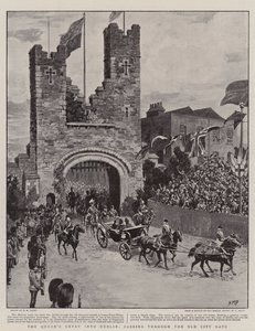 La entrada de la reina en Dublín, pasando por la puerta de la ciudad vieja